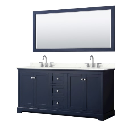 A large image of the Wyndham Collection WCV232372D-QTZ-US3M70 Dark Blue / Giotto Quartz Top / Polished Chrome Hardware