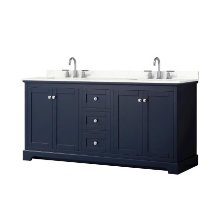 A large image of the Wyndham Collection WCV232372D-QTZ-US3MXX Dark Blue / Giotto Quartz Top / Polished Chrome Hardware