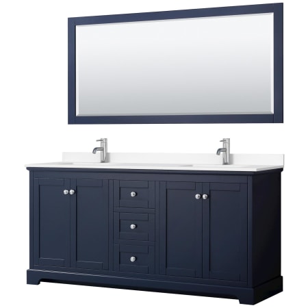 A large image of the Wyndham Collection WCV232372D-VCA-M70 Dark Blue / White Cultured Marble Top / Polished Chrome Hardware