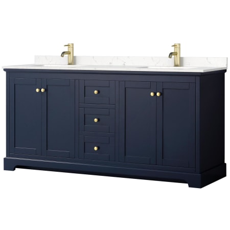 A large image of the Wyndham Collection WCV232372D-VCA-MXX Dark Blue / Carrara Cultured Marble Top / Brushed Gold Hardware