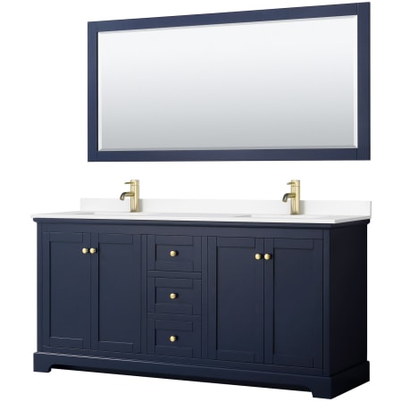 A large image of the Wyndham Collection WCV232372D-VCA-M70 Dark Blue / White Cultured Marble Top / Brushed Gold Hardware