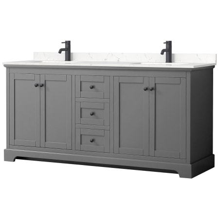 A large image of the Wyndham Collection WCV232372D-VCA-MXX Dark Gray / Carrara Cultured Marble Top / Matte Black Hardware