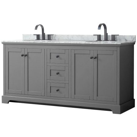 A large image of the Wyndham Collection WCV232372DCMUNOMXX Dark Gray / White Carrara Marble Top / Matte Black Hardware