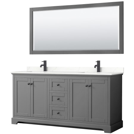 A large image of the Wyndham Collection WCV232372D-QTZ-UNSM70 Dark Gray / Giotto Quartz Top / Matte Black Hardware