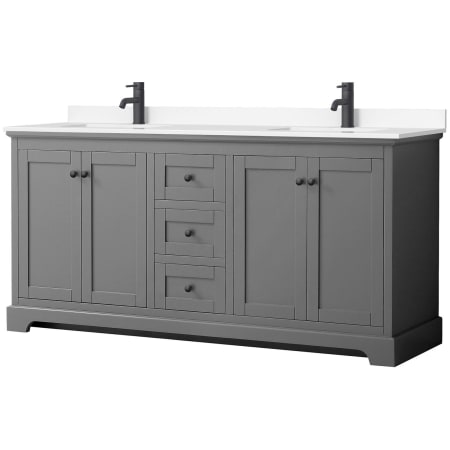 A large image of the Wyndham Collection WCV232372D-VCA-MXX Dark Gray / White Cultured Marble Top / Matte Black Hardware