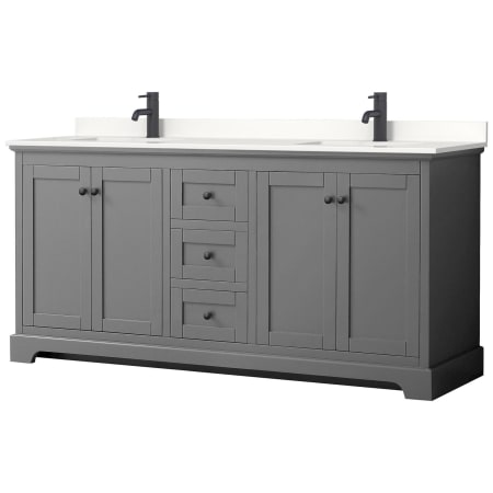 A large image of the Wyndham Collection WCV232372D-QTZ-UNSMXX Dark Gray / White Quartz Top / Matte Black Hardware