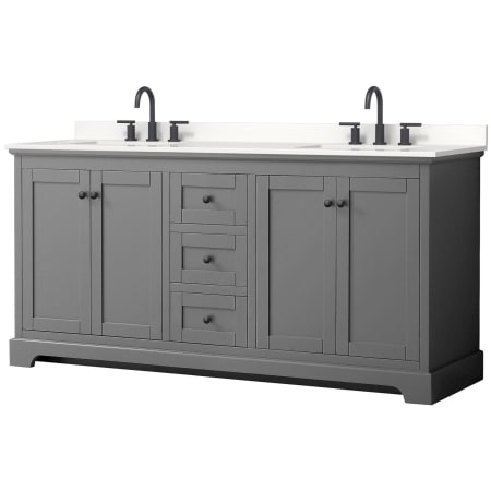 A large image of the Wyndham Collection WCV232372D-QTZ-US3MXX Dark Gray / White Quartz Top / Matte Black Hardware