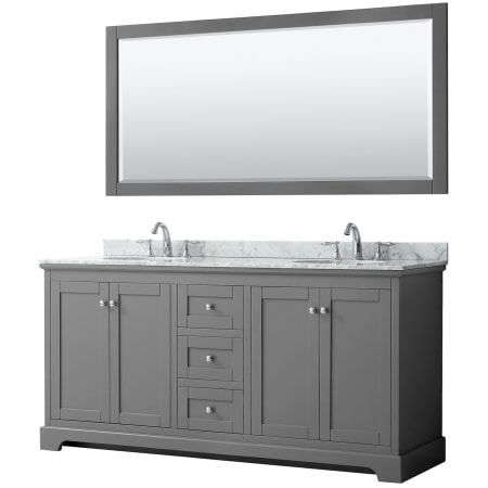 A large image of the Wyndham Collection WCV232372DCMUNOM70 Dark Gray / White Carrara Marble Top / Polished Chrome Hardware