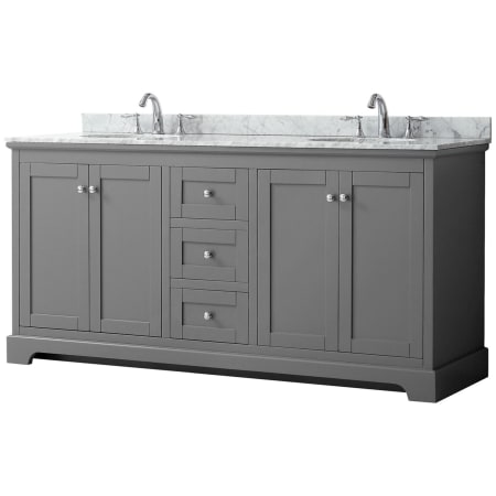 A large image of the Wyndham Collection WCV232372DCMUNOMXX Dark Gray / White Carrara Marble Top / Polished Chrome Hardware