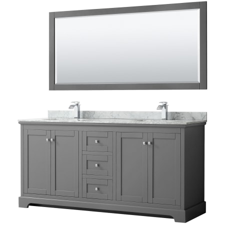 A large image of the Wyndham Collection WCV232372DCMUNSM70 Dark Gray / White Carrara Marble Top / Polished Chrome Hardware
