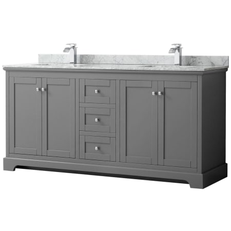 A large image of the Wyndham Collection WCV232372DCMUNSMXX Dark Gray / White Carrara Marble Top / Polished Chrome Hardware