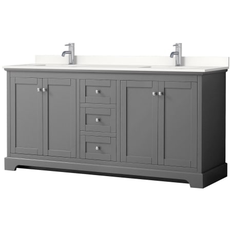 A large image of the Wyndham Collection WCV232372D-QTZ-UNSMXX Dark Gray / White Quartz Top / Polished Chrome Hardware