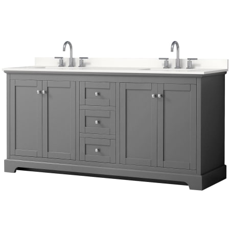 A large image of the Wyndham Collection WCV232372D-QTZ-US3MXX Dark Gray / White Quartz Top / Polished Chrome Hardware