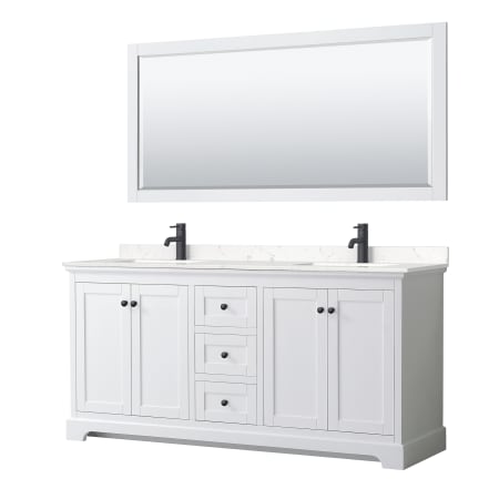 A large image of the Wyndham Collection WCV232372D-VCA-M70 White / Carrara Cultured Marble Top / Matte Black Hardware