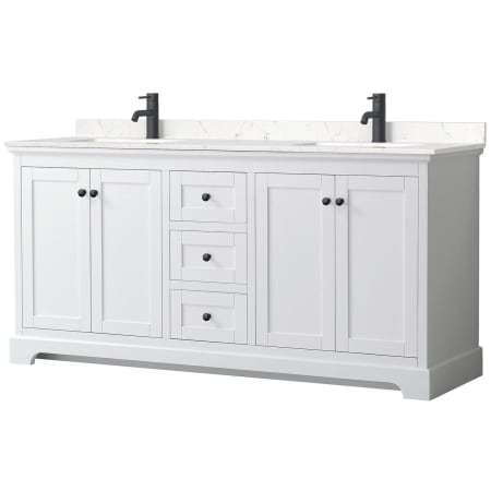 A large image of the Wyndham Collection WCV232372D-VCA-MXX White / Carrara Cultured Marble Top / Matte Black Hardware