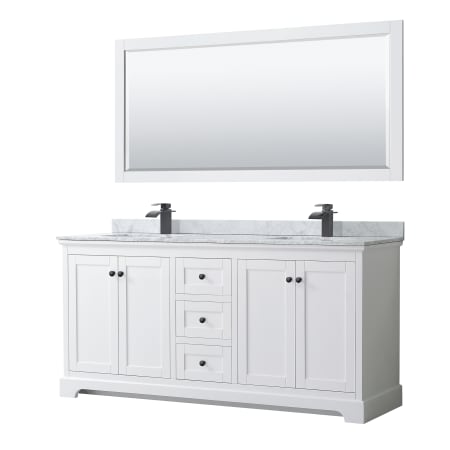 A large image of the Wyndham Collection WCV232372DCMUNSM70 White / White Carrara Marble Top / Matte Black Hardware