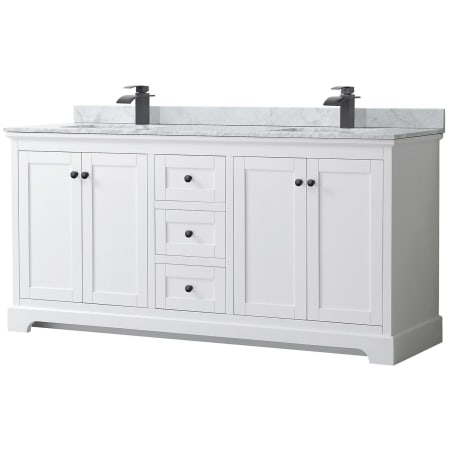 A large image of the Wyndham Collection WCV232372DCMUNSMXX White / White Carrara Marble Top / Matte Black Hardware