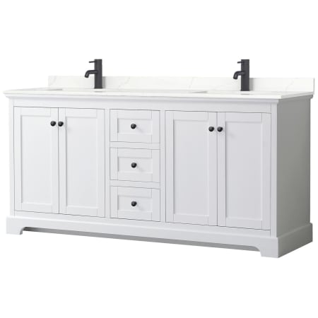 A large image of the Wyndham Collection WCV232372D-QTZ-UNSMXX White / Giotto Quartz Top / Matte Black Hardware