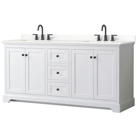 A large image of the Wyndham Collection WCV232372D-QTZ-US3MXX White / Giotto Quartz Top / Matte Black Hardware