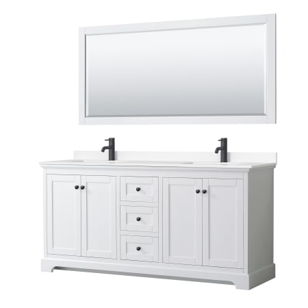 A large image of the Wyndham Collection WCV232372D-VCA-M70 White / White Cultured Marble Top / Matte Black Hardware