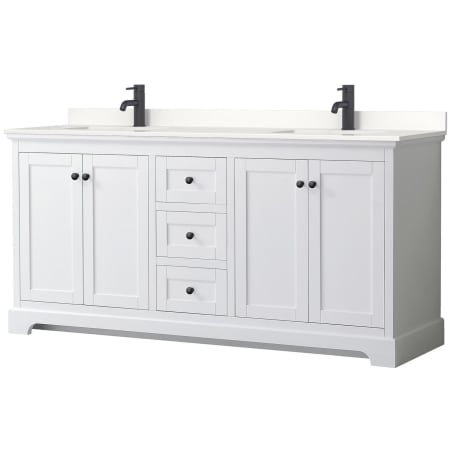 A large image of the Wyndham Collection WCV232372D-QTZ-UNSMXX White / White Quartz Top / Matte Black Hardware