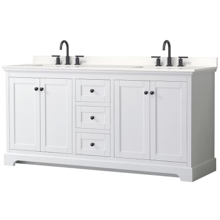 A large image of the Wyndham Collection WCV232372D-QTZ-US3MXX White / White Quartz Top / Matte Black Hardware