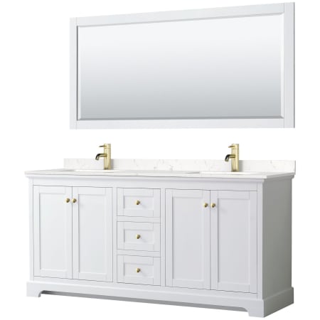 A large image of the Wyndham Collection WCV232372D-VCA-M70 White / Carrara Cultured Marble Top / Brushed Gold Hardware