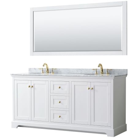 A large image of the Wyndham Collection WCV232372DCMUNOM70 White / White Carrara Marble Top / Brushed Gold Hardware