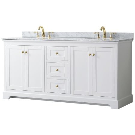 A large image of the Wyndham Collection WCV232372DCMUNOMXX White / White Carrara Marble Top / Brushed Gold Hardware