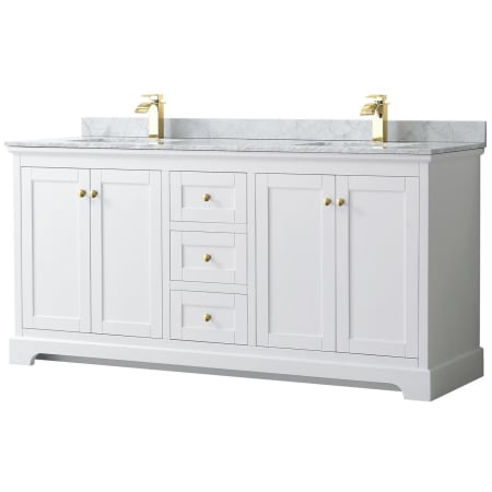 A large image of the Wyndham Collection WCV232372DCMUNSMXX White / White Carrara Marble Top / Brushed Gold Hardware