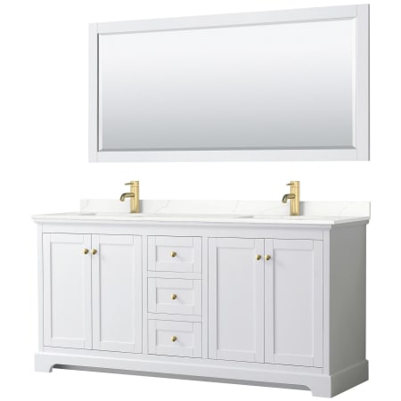 A large image of the Wyndham Collection WCV232372D-QTZ-UNSM70 White / Giotto Quartz Top / Brushed Gold Hardware