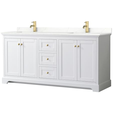 A large image of the Wyndham Collection WCV232372D-QTZ-UNSMXX White / Giotto Quartz Top / Brushed Gold Hardware