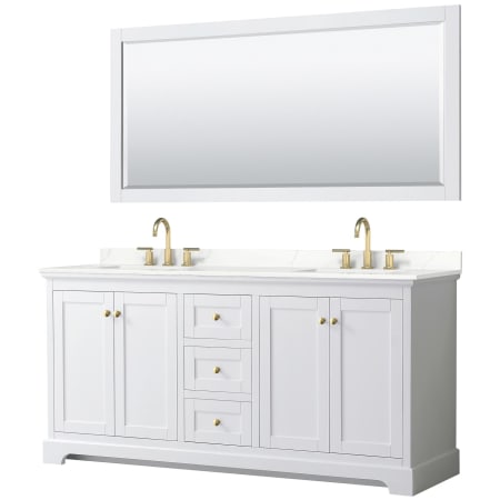 A large image of the Wyndham Collection WCV232372D-QTZ-US3M70 White / Giotto Quartz Top / Brushed Gold Hardware