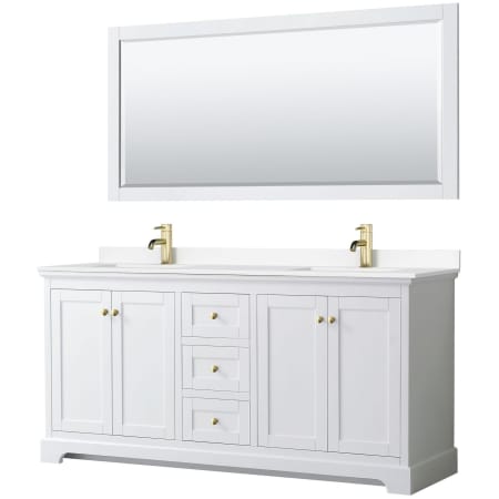 A large image of the Wyndham Collection WCV232372D-VCA-M70 White / White Cultured Marble Top / Brushed Gold Hardware