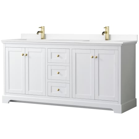 A large image of the Wyndham Collection WCV232372D-VCA-MXX White / White Cultured Marble Top / Brushed Gold Hardware