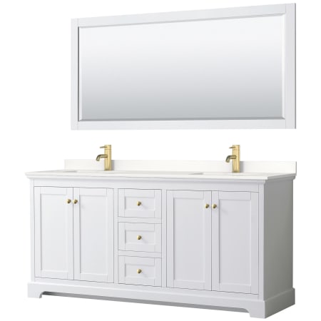 A large image of the Wyndham Collection WCV232372D-QTZ-UNSM70 White / White Quartz Top / Brushed Gold Hardware