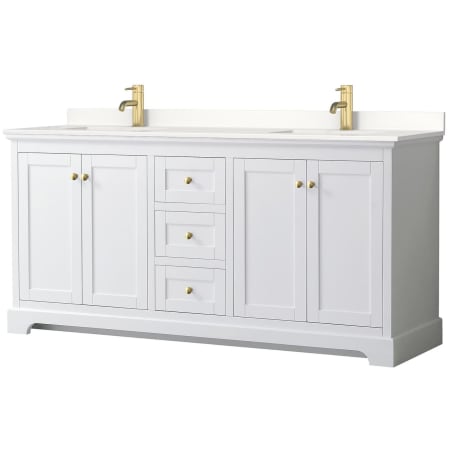 A large image of the Wyndham Collection WCV232372D-QTZ-UNSMXX White / White Quartz Top / Brushed Gold Hardware