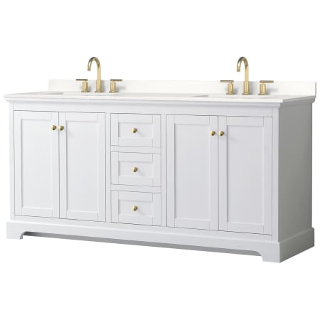 A large image of the Wyndham Collection WCV232372D-QTZ-US3MXX White / White Quartz Top / Brushed Gold Hardware