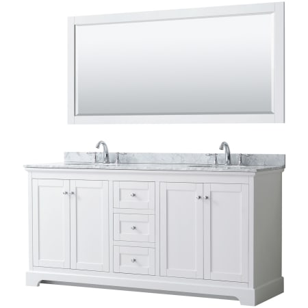 A large image of the Wyndham Collection WCV232372DCMUNOM70 White / White Carrara Marble Top / Polished Chrome Hardware