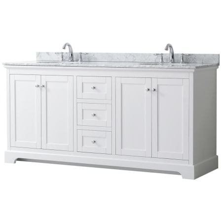 A large image of the Wyndham Collection WCV232372DCMUNOMXX White / White Carrara Marble Top / Polished Chrome Hardware