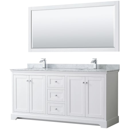 A large image of the Wyndham Collection WCV232372DCMUNSM70 White / White Carrara Marble Top / Polished Chrome Hardware