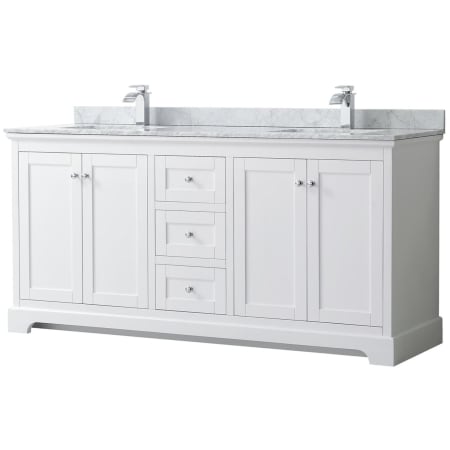 A large image of the Wyndham Collection WCV232372DCMUNSMXX White / White Carrara Marble Top / Polished Chrome Hardware