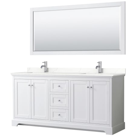 A large image of the Wyndham Collection WCV232372D-QTZ-UNSM70 White / Giotto Quartz Top / Polished Chrome Hardware