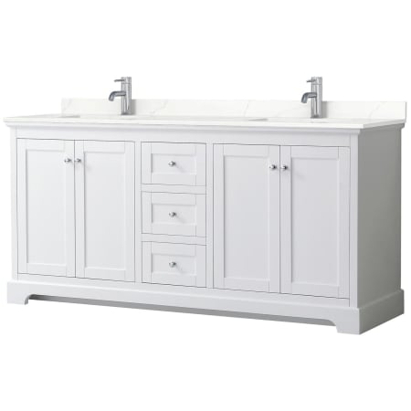 A large image of the Wyndham Collection WCV232372D-QTZ-UNSMXX White / Giotto Quartz Top / Polished Chrome Hardware