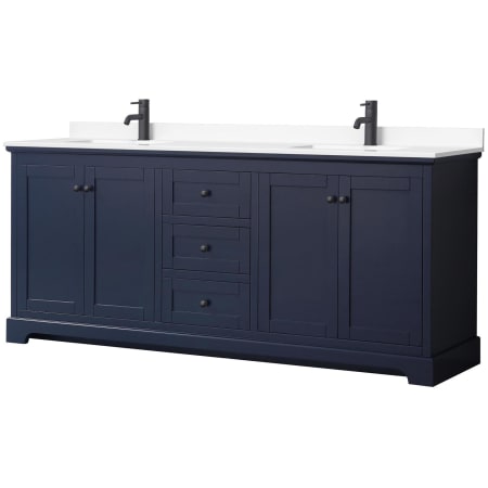 A large image of the Wyndham Collection WCV232380D-VCA-MXX Dark Blue / White Cultured Marble Top / Matte Black Hardware