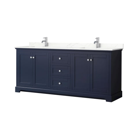 A large image of the Wyndham Collection WCV232380D-QTZ-UNSMXX Dark Blue / Giotto Quartz Top / Polished Chrome Hardware