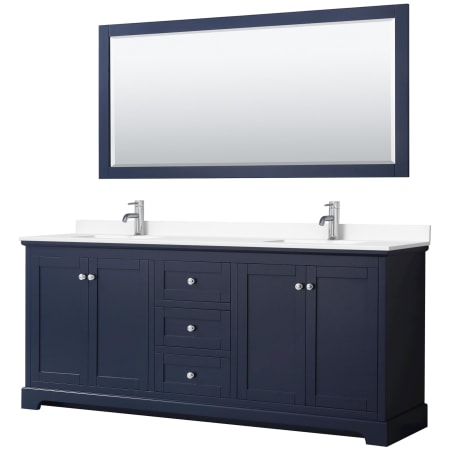 A large image of the Wyndham Collection WCV232380D-VCA-M70 Dark Blue / White Cultured Marble Top / Polished Chrome Hardware