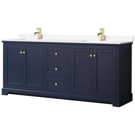 A large image of the Wyndham Collection WCV232380D-VCA-MXX Dark Blue / White Cultured Marble Top / Brushed Gold Hardware