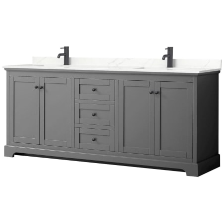 A large image of the Wyndham Collection WCV232380D-QTZ-UNSMXX Dark Gray / Giotto Quartz Top / Matte Black Hardware