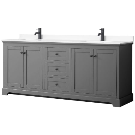 A large image of the Wyndham Collection WCV232380D-VCA-MXX Dark Gray / White Cultured Marble Top / Matte Black Hardware